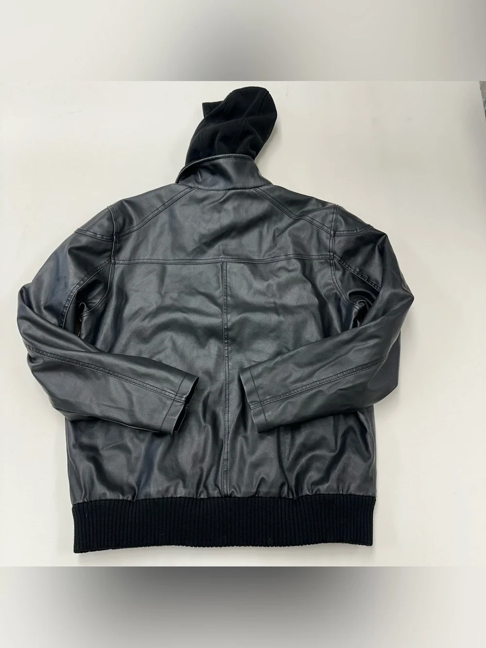 Guess Faux Leather Motorcycle Jacket Mens XL Black Zipper Lining Hoodie Moto